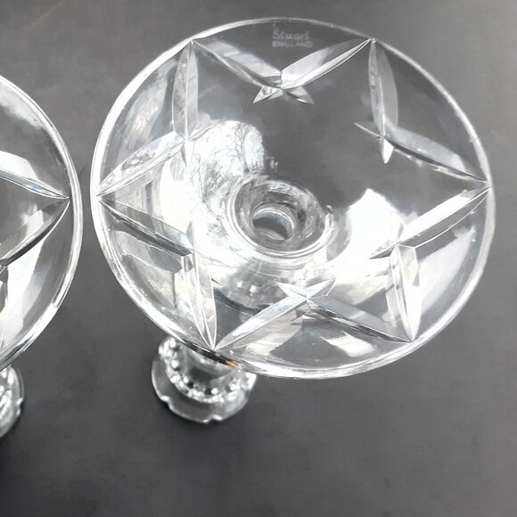 Early Stuart Waterford England Crystal Hand Cut Candleholders Pair England 1930s - Picture 12 of 14